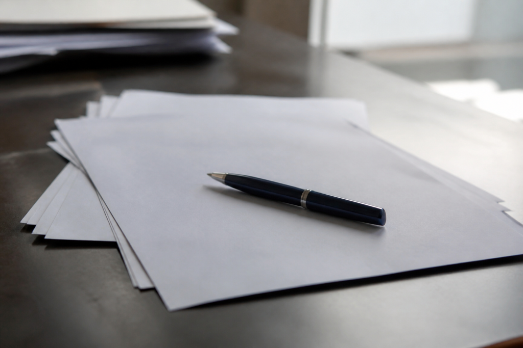 Documents officiels et stylo sur un bureau