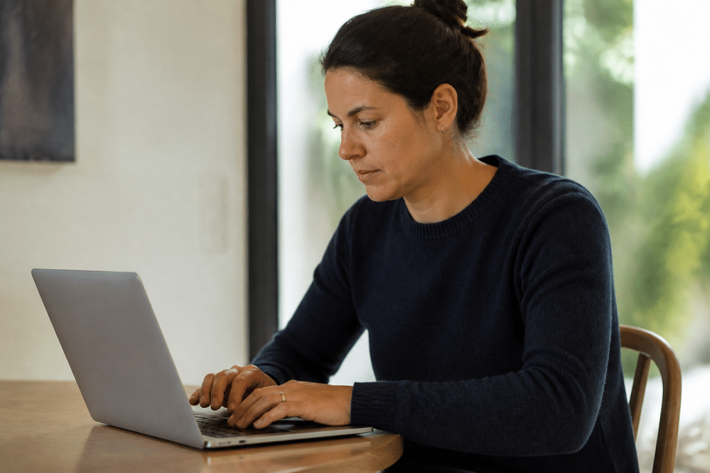 Personne tapant lettre professionnelle sur ordinateur portable