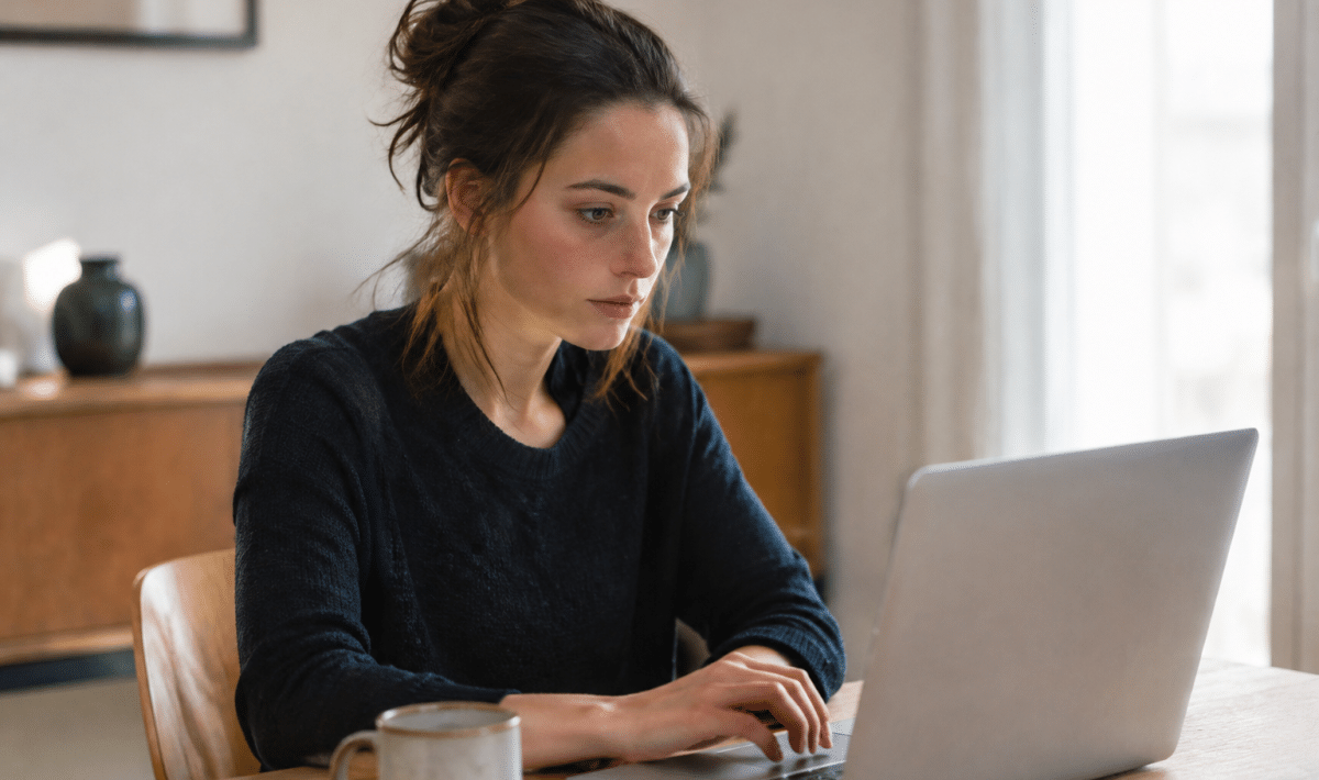 Personne assise face a l'ordinateur portableclair