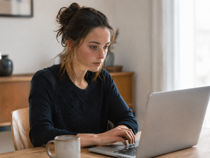 Personne assise face a l'ordinateur portableclair