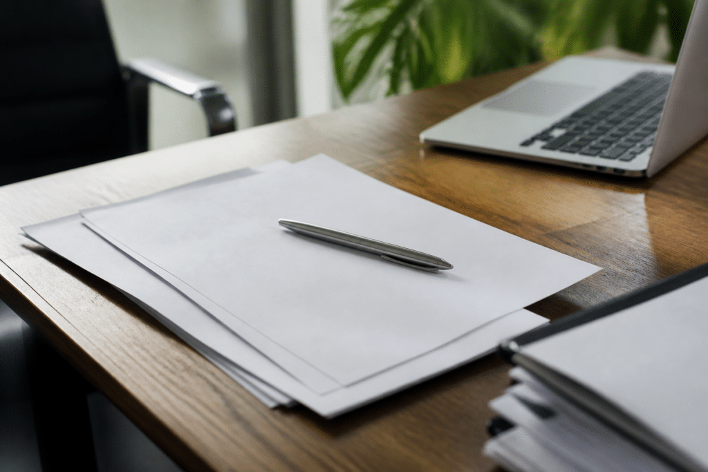 Documents contrats avec stylo sur bureau professionnel